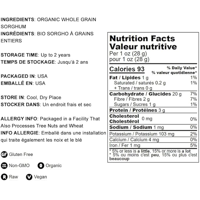 Food to Live Gluten Free Organic Whole Grain Sorghum, 3 Pounds – Non-GMO White Groats. Raw Milo Seeds. Vegan, Bulk Broom-corn. Durra is Great for Making Flour and Popped Jowar Dhani. Made in USA