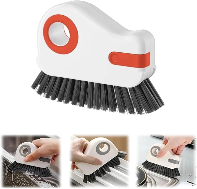 2 in 1 Groove Cleaning Brush Window Track Cleaning Tools, 2026 New Multifunction Hard Bristle Crevice Cleaning Brush with Hidden Scraperfor Sliding Door Track, Window Sill, Shutter Door (Orange)