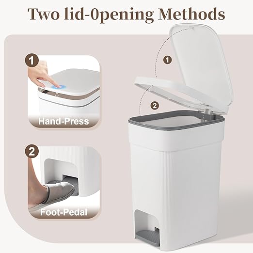 JiatuA Small Bathroom Trash Can with Lid Soft Close, 2.6 Gallon Step Garbage Can Slim Trash Bin Wastebasket for Kitchen Bedroom Office Living Room Toilet College Dorm, White