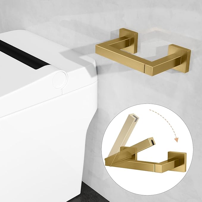 Toilet Paper Holder Wall Mounted Post Pivoting Square Tissue Holders Roll Holder Hangers for Bathroom Commercial Toilet Paper Dispenser,Gold