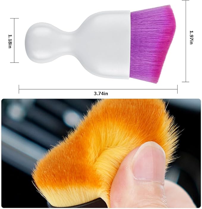 Blilo 2PCS Car Interior Detailing Brush with Dust Cover, Auto Soft Hair Cleaning Brushes, Scratch Free Curved Dirt Collectors, for Vehicle Dashboard Air Conditioner Vents Leather(White/Purple)