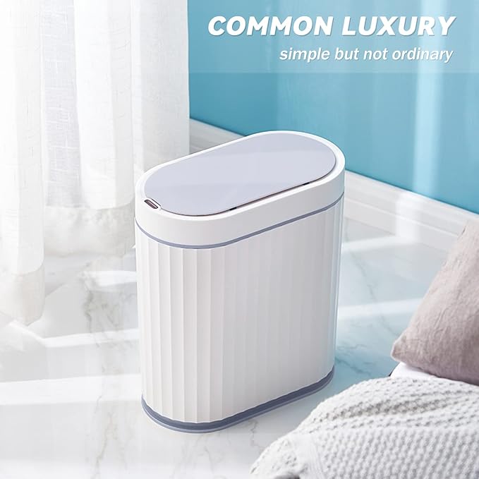 ELPHECO Bathroom Trash can Motion Sensor, Automatic Garbage can, Slim Plastic Smart Trash Bin with Lid, Commercial Intelligent Wastebaskets for Bedroom, Bathroom, Office, Grey, 2 Gallon