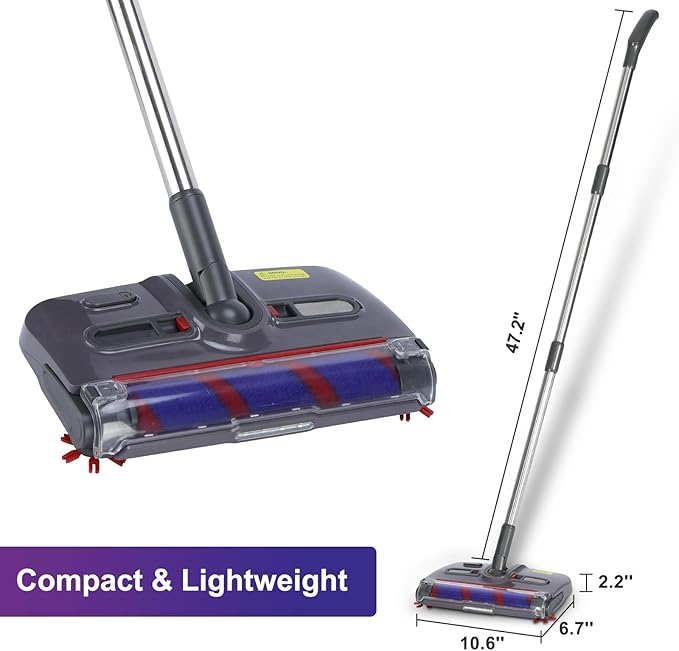 Swivel Cordless Sweeper,Floor Cordless Sweeper, Cordless Electric Sweeper Rechargeable Cordless Sweeper, 360 Direction, Hard Floor Sweeper Roller Sweeper for Home Crumbs,Kitchen, pet Hair,
