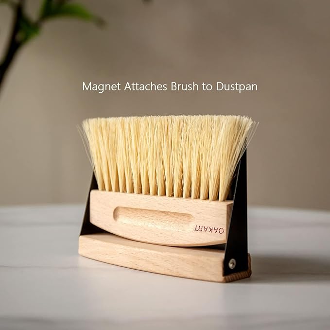 Mini Metal Dustpan and Brush Set for Sweeping Crumbs Fireplace, Natural Table Sweeper Combo (White)