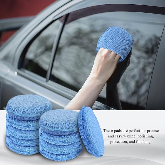 10PCS Wax Applicator Pads, Polishing Pad, 5" Diameter Soft Microfiber Polishing Care Foam Sponge with Finger Pocket, Car Buffing & Detail Foam Wax Applicator Sponge for Car Cleaning (Blue)