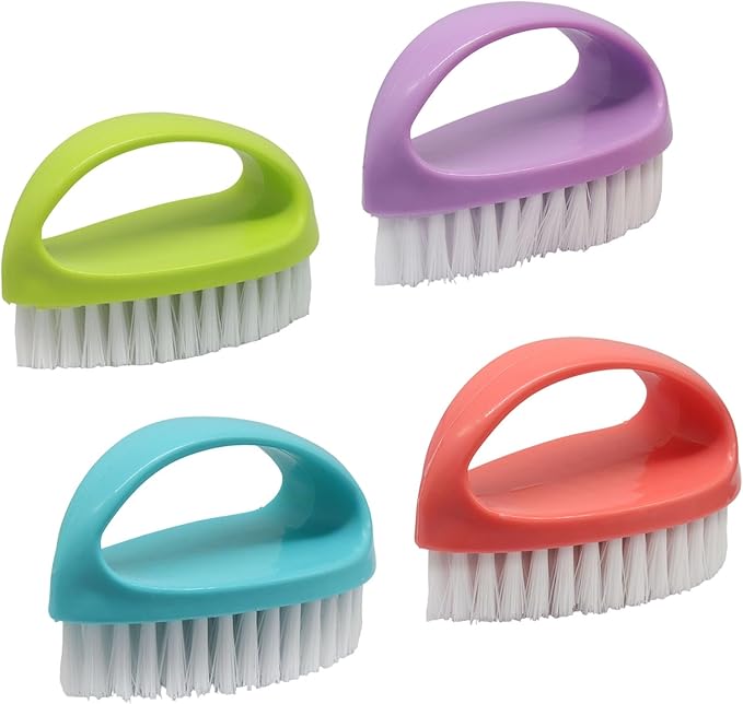 Hordion 4 Pack Hand Nail Brush, Heavy Duty Scrub Brush Nylon Stiff Bristles Small Cleaning Brush with Handle for Bathroom Showe Sink Kitchen Bathtub Floor