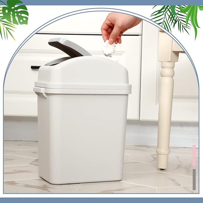Sumind 2 Pcs 1.8 Gallon Bathroom Trash Can with Swing Lid Small Garbage Can Plastic Bathroom Trashcan Garbage Bin for Kitchen Waste Bedroom Room Outdoor (Pink and Beige)