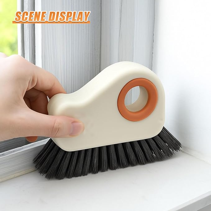 YoRise 2 in 1 Car Groove Cleaning Brush, Multifunctional Hard Bristle Car Window Track Cleaner Tool with Hidden Scraper, Universal Auto Door Crevice Cleaning Accessories for Window Sill(Orange-1PCS)