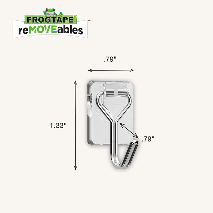 FrogTape reMOVEables Damage Free Adhesive Hook - Removable & Reusable Small Wire Wall Hooks for Hanging - No Nails - Includes 54 Hooks & 72 Adhesive Strips - Holds up to 0.5 lb - Clear (Pack of 54)