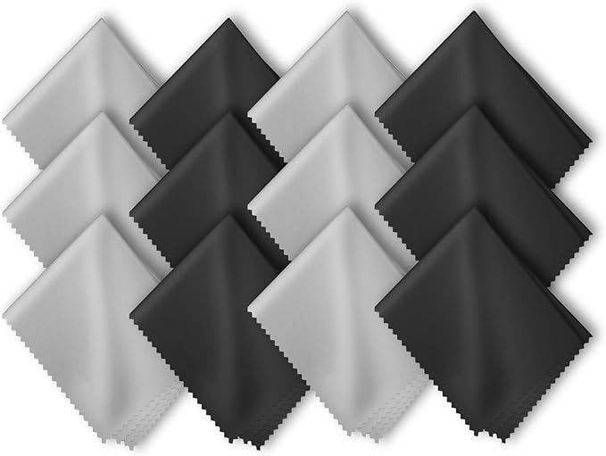 12 Pack Eyeglass Cleaning Cloths for Glasses, 6 Black & 6 Gray, 6x7 Inch Soft Lint-Free Lens Cleaning Wipes Glasses Cleaner Cloth for Screens, Cameras, and Electronics