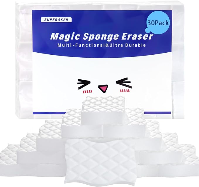 30Pack Magic Sponge Eraser - 3X Density Premium Melamine Sponges for Deep Cleaning, Long Lasting Multi-Surface Use on Kitchen, Bathroom, Floor, Walls, Furniture (30/Pack)