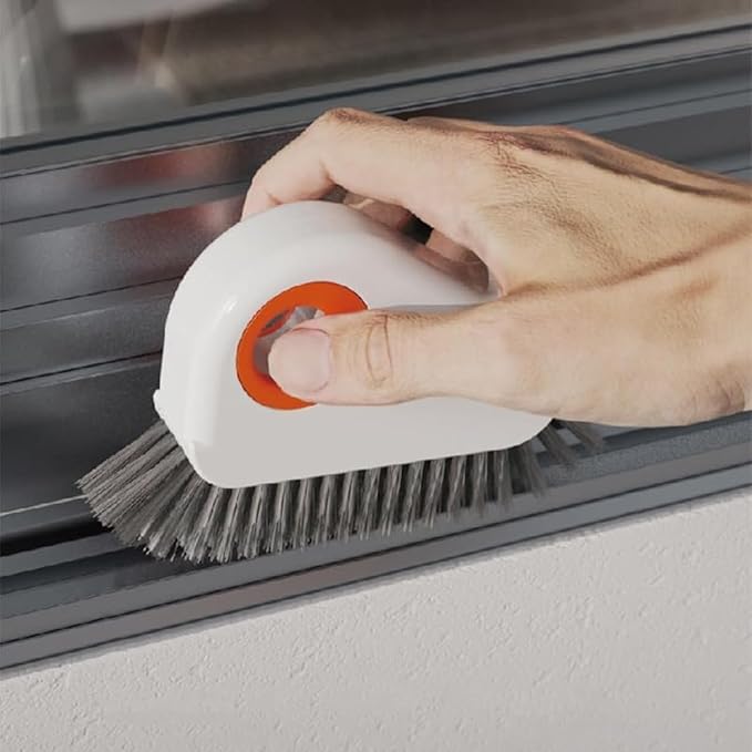 Upgrades 2 in 1 Groove Cleaning Brush Window Track Cleaning Tools, 2025 Multipurpose Hard Bristle Crevice Cleaning Brush with Hidden Scraper, Shutter Door Window Track Kitchen Cleaning Kit (Gray)