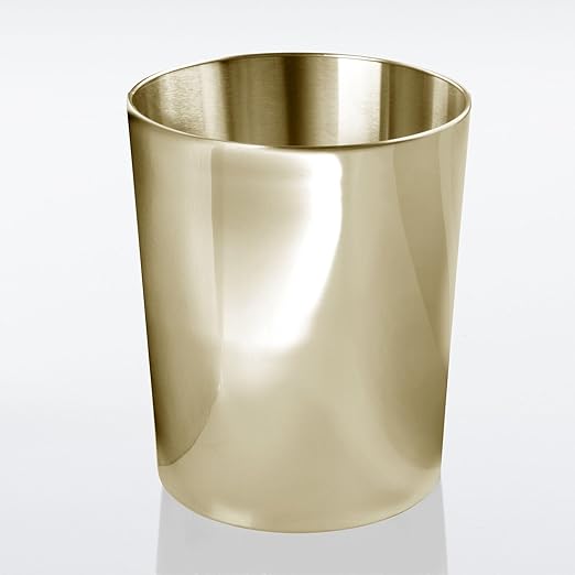 mDesign Round Metal Small 1.7 Gallon Recycle Trash Can Wastebasket, Garbage Container Bin for Bathrooms, Kitchen, Bedroom, Home Office - Durable Stainless Steel - Mirri Collection - Soft Brass