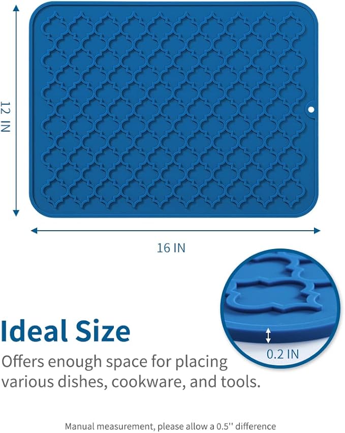 AMOAMI-Dish Drying Mats for Kitchen Counter-Silicone Dish Drying Mat-Kitchen Dish Drying Pad Heat Resistant Mat-Kitchen Gadgets Kitchen Accessories Kitchen Small Appliances(12" x 16", BLUE)