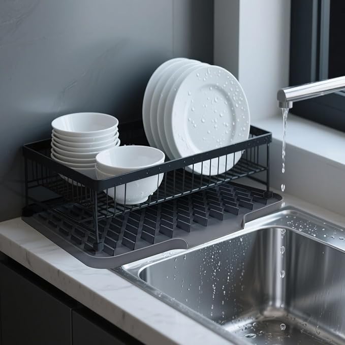 LONGKING Grey Non-Slip Dish Drying Mat - Multi-Use Silicone Mat & Dish Drying Rack for Kitchen Counter