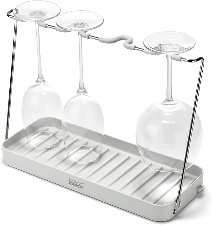 Joseph Joseph DrySmart Folding Stemmed Wine Glass Drying Rack, Space-Saving Draining Board Organizer, Made from Recycled Plastic
