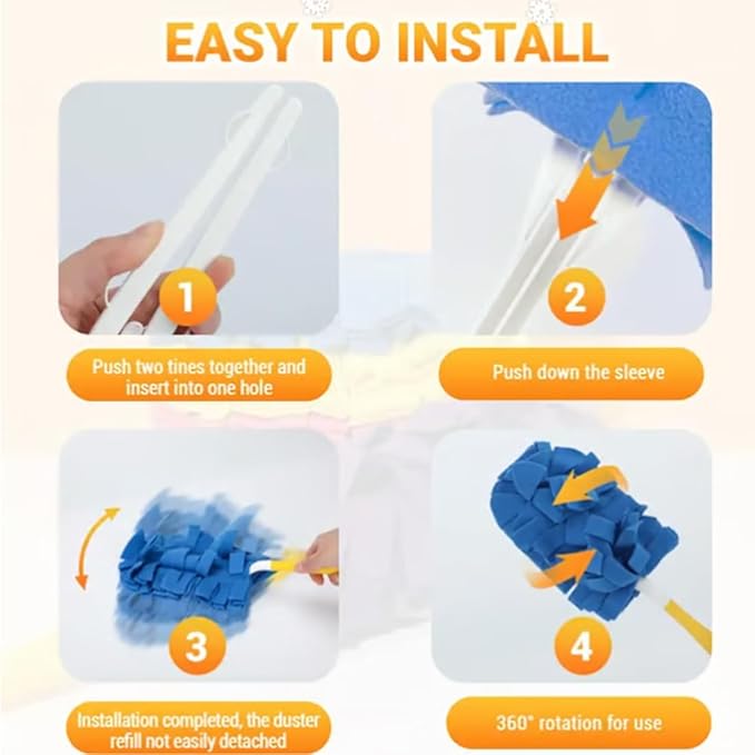 6 Pack 360° Electrostatic Duster Refills Compatible with Swiffer Hand Duster, Reusable & Washable Heavy Duty Duster Pads for Dust, Hair, Furniture, Blinds & Ceiling Fans, (Handle Included) (6 Pack)