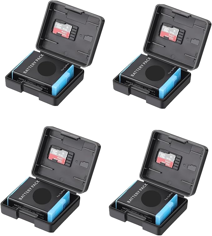 Pack of 4 Plastic Protective Storage Case Boxes Compatible with Battery of Gopro Hero 8/9/10/11/12/13 Black Cameras, Multifunctional Battery Case Organizer with Memory Card Slot
