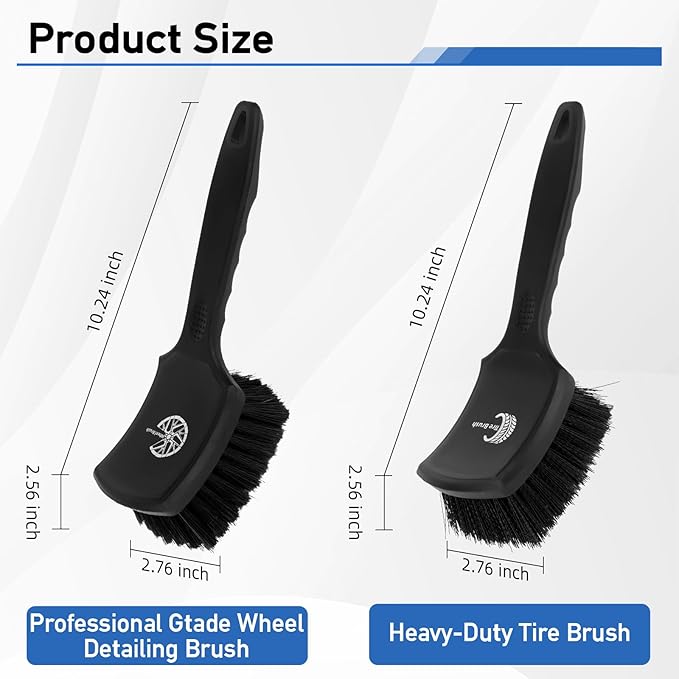 2Pack Car Tire & Wheel Brush Set for Car Rims, Soft & Stiff Bristle Wheel Cleaner Brush,Non-Scratch Rubber Short Handle Car Detailing Wheel Brush for Cleaning Wheels, Alloy Rims,Tires(Black)