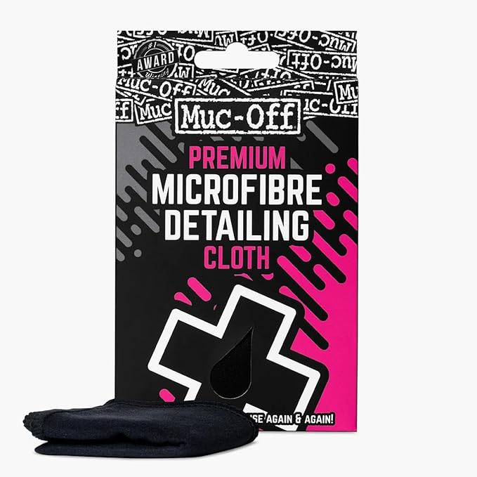 Muc-Off Microfiber Detailing Cloth - Compact Cleaning Cloth for Bicycle and Motorcycle Care - Polishing Cloth for Helmets, Visors and Goggles, Black
