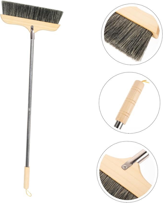VICASKY Soft Bristle Broom with Long Handle Static Hardwood Floor Cleaning Brush for Home and Office Thick Bristles for Pet Hair and Dirt Removal Indoor Outdoor Sweeping Tool