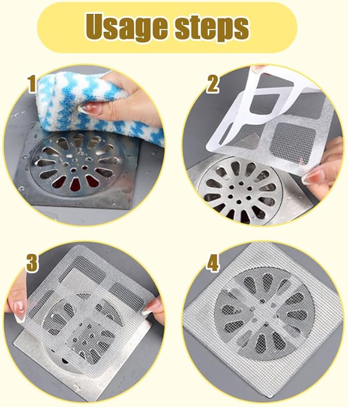 Disposable Shower Drain Hair Catcher, Disposable Hair Drain Stickers Drain Mesh Cover Bathroom Shower Drain Protector for Bathroom Laundry Kitchen Sink for Human and pet Hair (30)