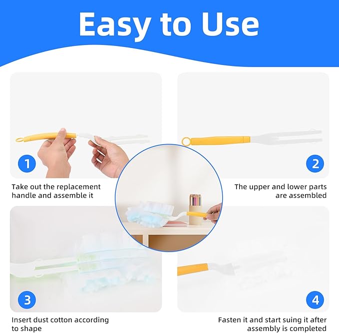 Duster Handle Compatible with Swiffer Duster,Replacement Extendable Dusters Mop Handles for Swiffer Refill,Replaceable Small Duster Refill Handles for Tight Spaces(Yellow,2Pcs)