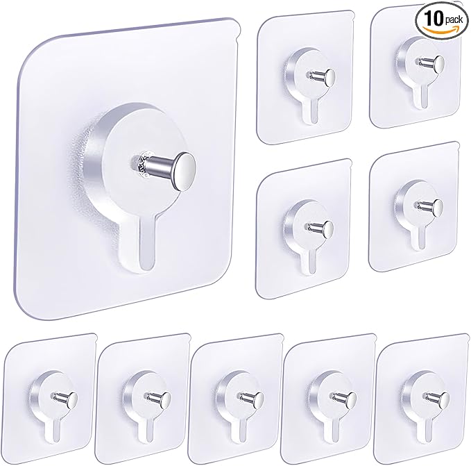 Adhesive Hooks for Wall(13lb Max), Wall Hangers Without Nails for Photos Frames, Utility Waterproof and Oil Resistant Hooks for Kitchen, Bathroom, Home and Office -10 Pack
