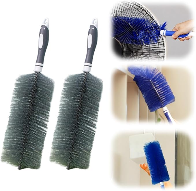 Fan Cleaner Brush, 2025 New Bendable Dusting Brush for Electric and Blind, Reusable Microfiber Dust Collector, Non-disassembly Cleaning (2Pcs Grey)