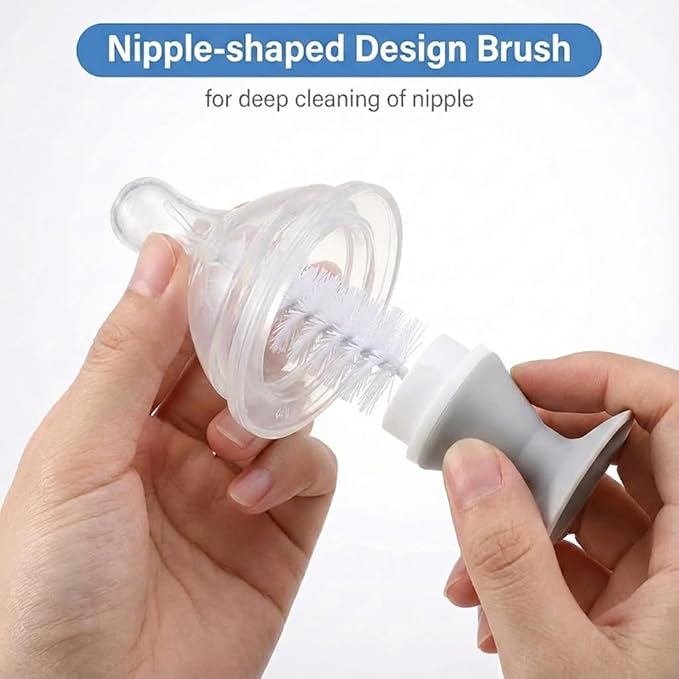 4-in-1 Baby Bottle Brush Set - Including Brushes for Bottles, Straws, Caps, & Nipples - BPA-Free (Grey)