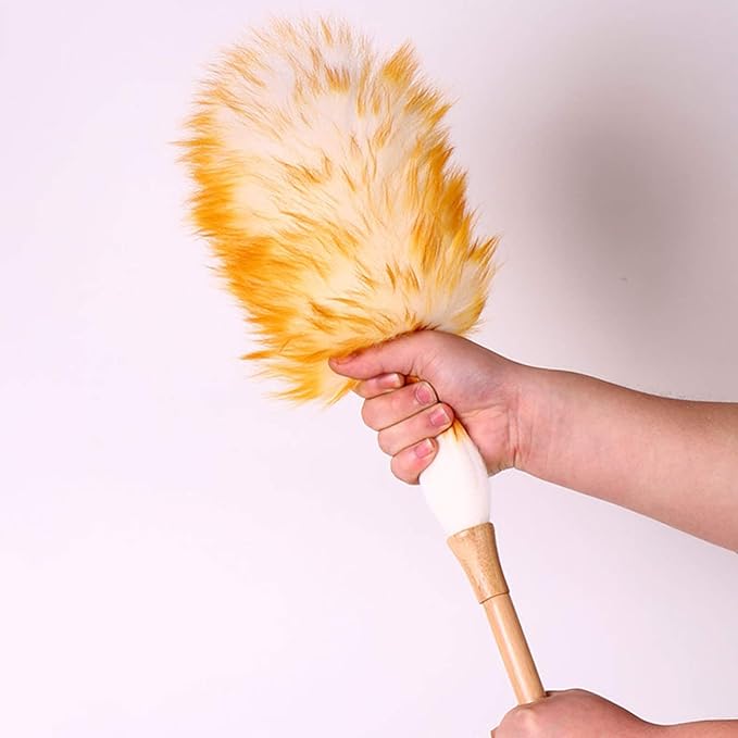 MaikOn Tools, Set Feather Duster 2 Pack Lambswool Duster, Pure Lambs Wool Duster with Wood Handle, Multifunction Home Office Furniture Car Cleaning Tool, 5 Size Handle Dusters(Size:X Small)