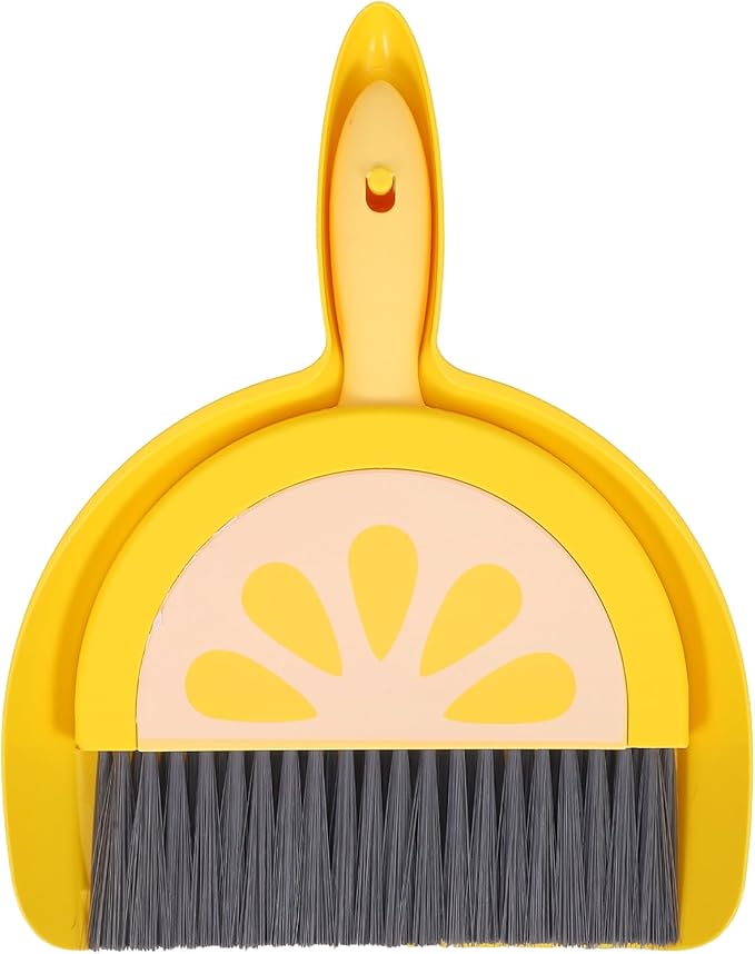 VOSAREA Small Dustpan and Brush Set, Lemon Mini Dustpan and Brush Whisk Broom and Dust Pan Set, Tiny Cleaning Broom Mini Hand Broom for Table, Desk, Keyboard Pet Nest