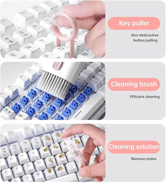 7 in 1 Electronic Cleaner Kit,Keyboard Cleaner Laptop Monitor Computer Keyboard Brush for Earphones Mobile Phones Tablets Laptop and Camera(Color:Pink)