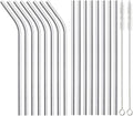 16 Pack of Reusable Stainless Steel Metal Straws, 8 Straight + 8 Bent 8.5 inch Metal Straws with 2 Cleaning Brushes, Straw Compatible with 20oz Stanley Cup