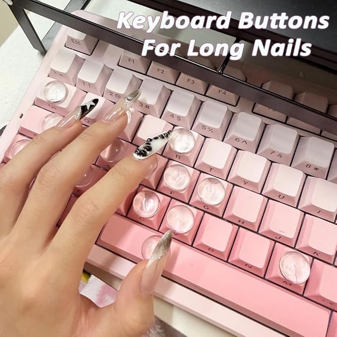 128PCS Raised Keyboard Stickers for Long Nails, Clear Silicone Keycap Bubbles with Cleaning Brush, Reusable Nail-Safe Typing Keyboard Covers for Laptop, PC, Gaming Keyboards (128 Stickers)