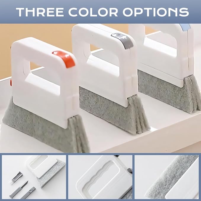 Magic Window Track Cleaner, 2 in 1 Groove Cleaning Brush, Window Groove Cleaning Brush Tools with Hard Bristle and Hidden Scraper, Crevice Brush for Sliding Door Track (Grey 3Pcs)