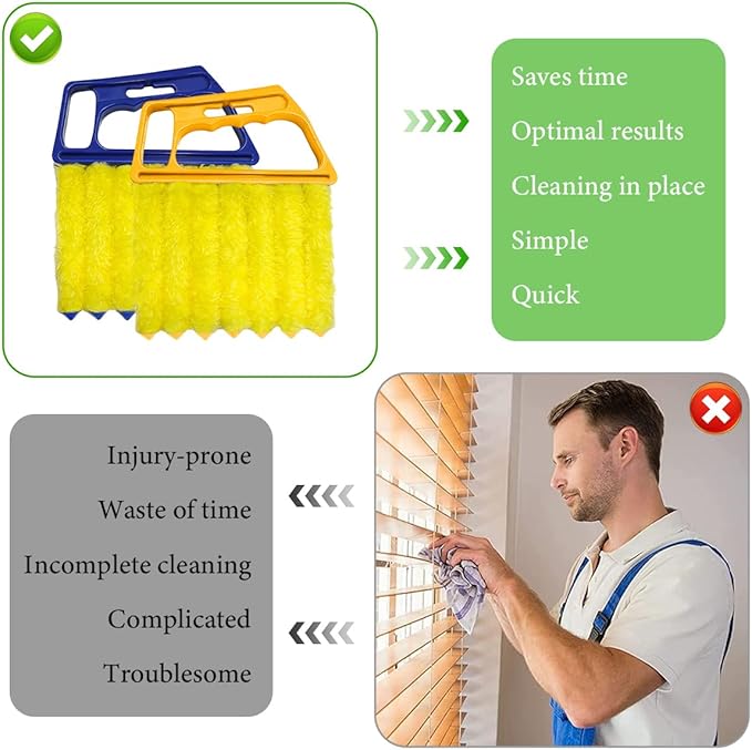 2 PCS Blind Cleaner Duster Tool, Window Venetian Hand-held 7 Finger Dusting Cleaner Brush, Blinds Cleaning Brush Tool for Window Shutters Air Conditioner, Car Accessories (Blue+Yellow)