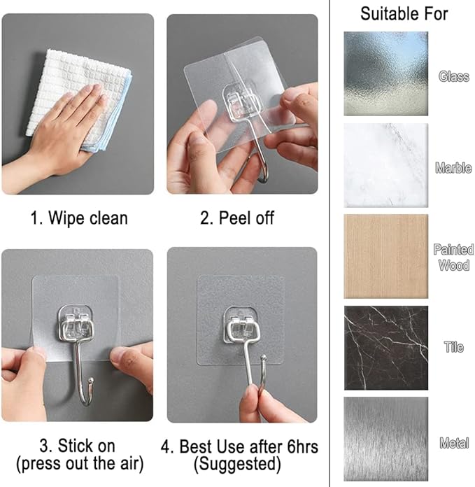 15 pack Large Adhesive Wall Hooks, Damage-Free Waterproof Rustproof 33Ib Max Heavy Duty Hanging Clear Seamless Sticky Utility Hooks, Towel Coat Hangers for Home, Kitchen, Bathroom (Round Head)