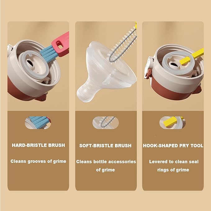 3 in 1 Cup Lid Gap Cleaning Brush Set Multifunctional Cup Lid Gap Cleaner Portable Bottle Cleaning Tools for Sippy Cup Tubes Teapot Spout Coffee Cup