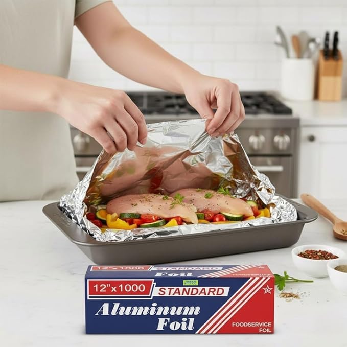 Urban Box Co. 12" x 1000' Standard Aluminum Foil Roll, Commercial-Grade Silver Wrap for Food Service, Catering, Baking & Home Use, Durable, Tear-Resistant, Heat-Safe, 2 Pack