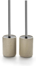 Ceramic Toilet Brush & Holder Set - Freestanding Deep-Cleaning Toilet Bowl Cleaner Brush, Stainless Steel Handle, Small & Sturdy for Storage, Easy to Clean, Non-Scratching