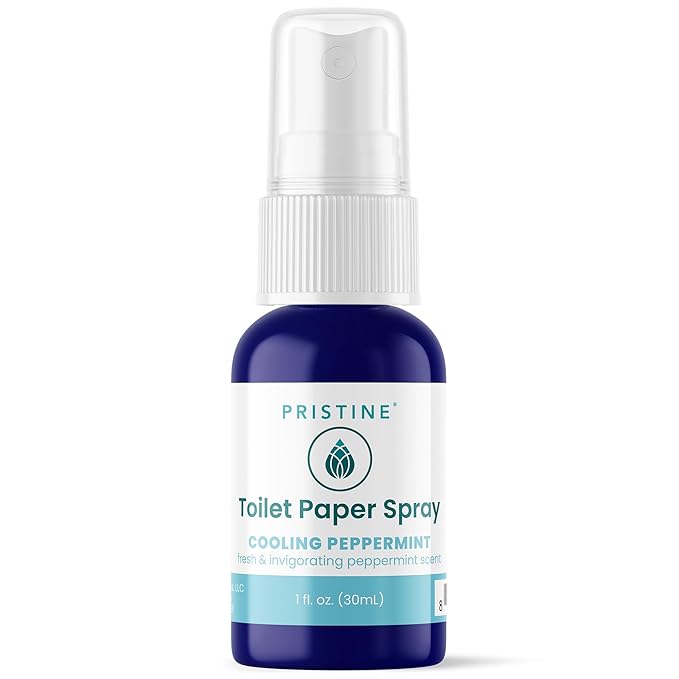 PRISTINE Sprays Toilet Paper Spray, Flushable Wet Wipe Alternative, Cooling Peppermint Scent, 4 oz, 1 oz Travel Size, 32 oz Refill, pH Balanced, Biodegradable