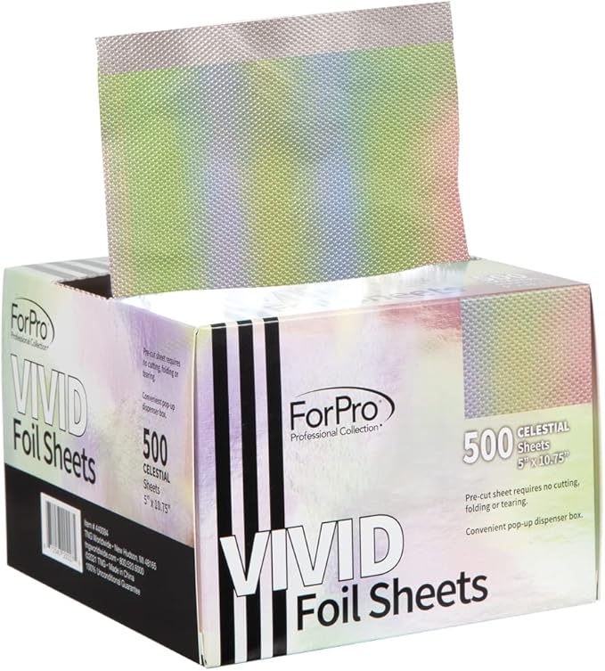 ForPro Professional Collection Vivid Celestial Embossed Foil Sheets, Aluminum, Pop-Up Foil Dispenser, Hair Foils for Color Application & Highlighting Services, Food Safe, 5” W x 10.75” L, 500-Count