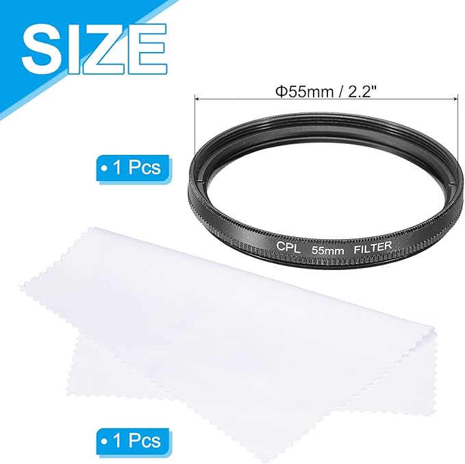 MECCANIXITY 55mm Circular Polarizer Filter, Double Sided Multi-Layer Coatings Polarizing Filter with Cleaning Cloth for Camera Lens