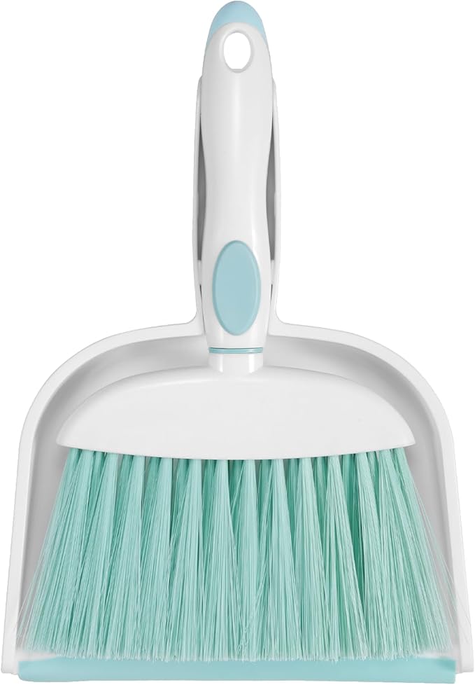 NACENA Small Dust Pan and Brush Set, Mini Broom and Dustpan Set Small Hand Broom and Brush Combo Dust Pan for Home Cleaning Drawers Desktop Sofas and Outdoor, Blue