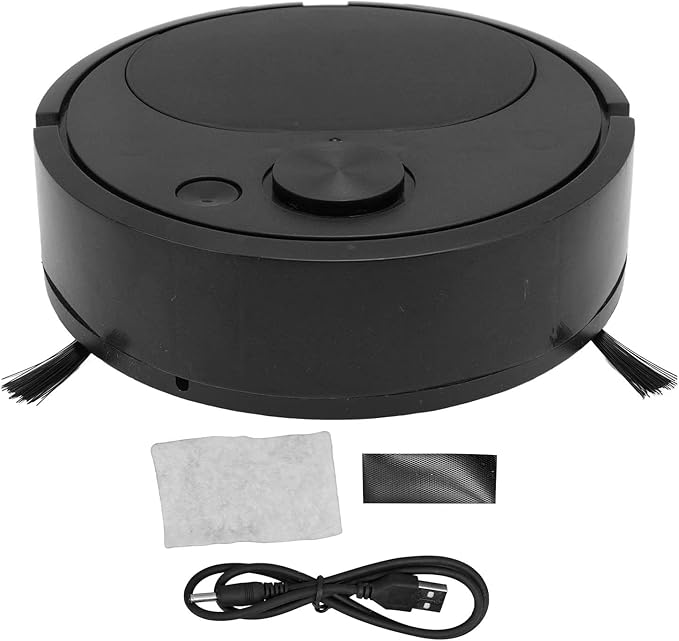 Ejoyous Robot Vacuum, Mopping Robotic Vacuum Cleaner USB Charging Mini Smart Sweeping Robot for Wooden Flooring Tile Carpet Hard Floor Pet Hair (Black)