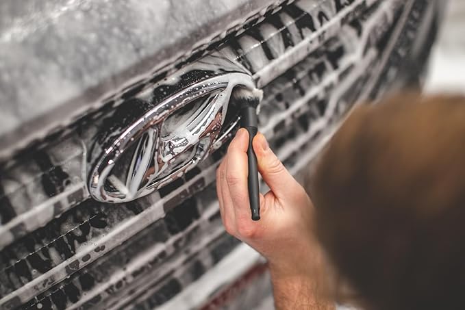 Detail Factory - Boar Hair Detailing Brush Short-Handle + Long-Handle Combo Kit - Comfortable Grip and Heavy-Duty Scrubbing for Interior, Exterior, Engine Bay, Wheels, Exhaust Tips, Red + Black