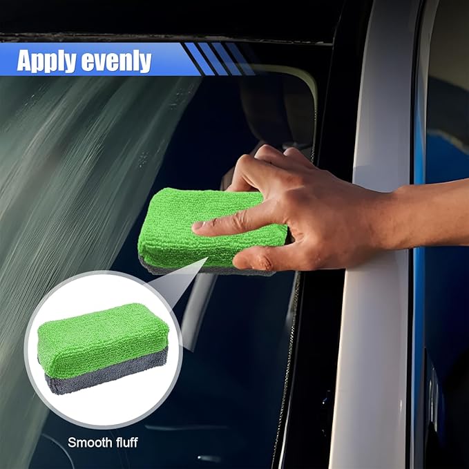 12PCS Ceramic Coating Applicator Sponge, Microfiber Rectangular Auto Polishing Cleaning Pads, Universal Automotive Detailing Sponge for Car Wax, Paint, Sealant Application (Green)