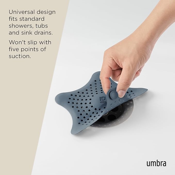 Umbra Starfish Hair Catcher, Fun Drain Cover Fits Most Standard Tub and Shower Drains, 6" Diameter, Slate Blue