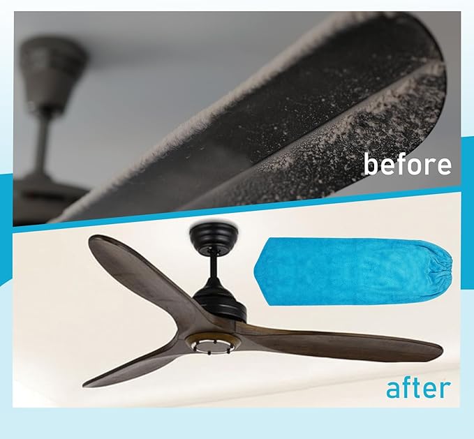 4 PCS Ceiling Fan Duster Kits,100% Microfibre Fan Blade Cleaner for high Ceiling Fan Blades.Machine Washable and Reusable,Includes 2 Ceiling Fan dusters and 2 Microfibre Towels (Blue)